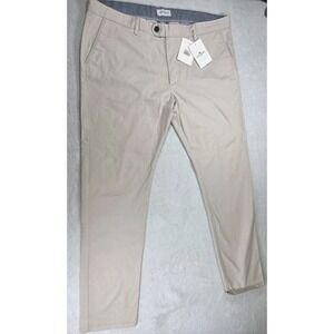 John Henric Soho Chino Pants Mens W40 L32 Beige Stretch Slim Fit Dress Casual...